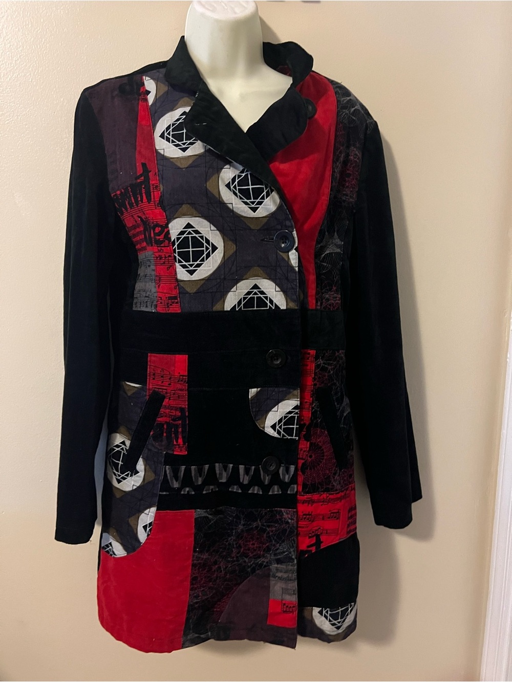 Desigual. Women's Red & Black Patchwork Trench Coat